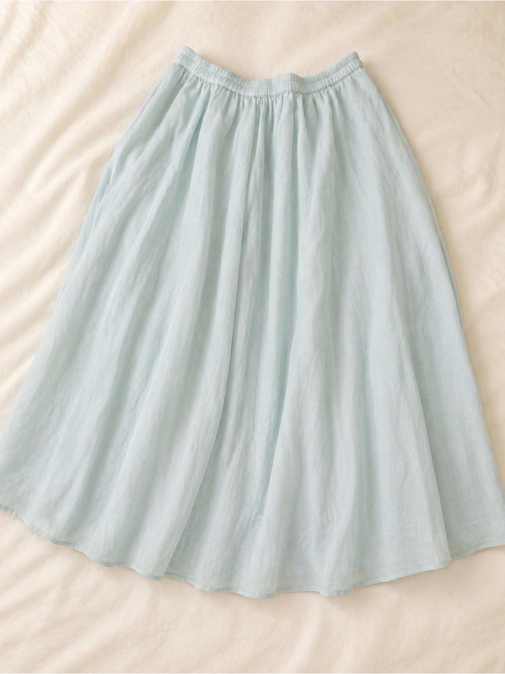 April Cornell Pale Blue Gathered Midi Skirt